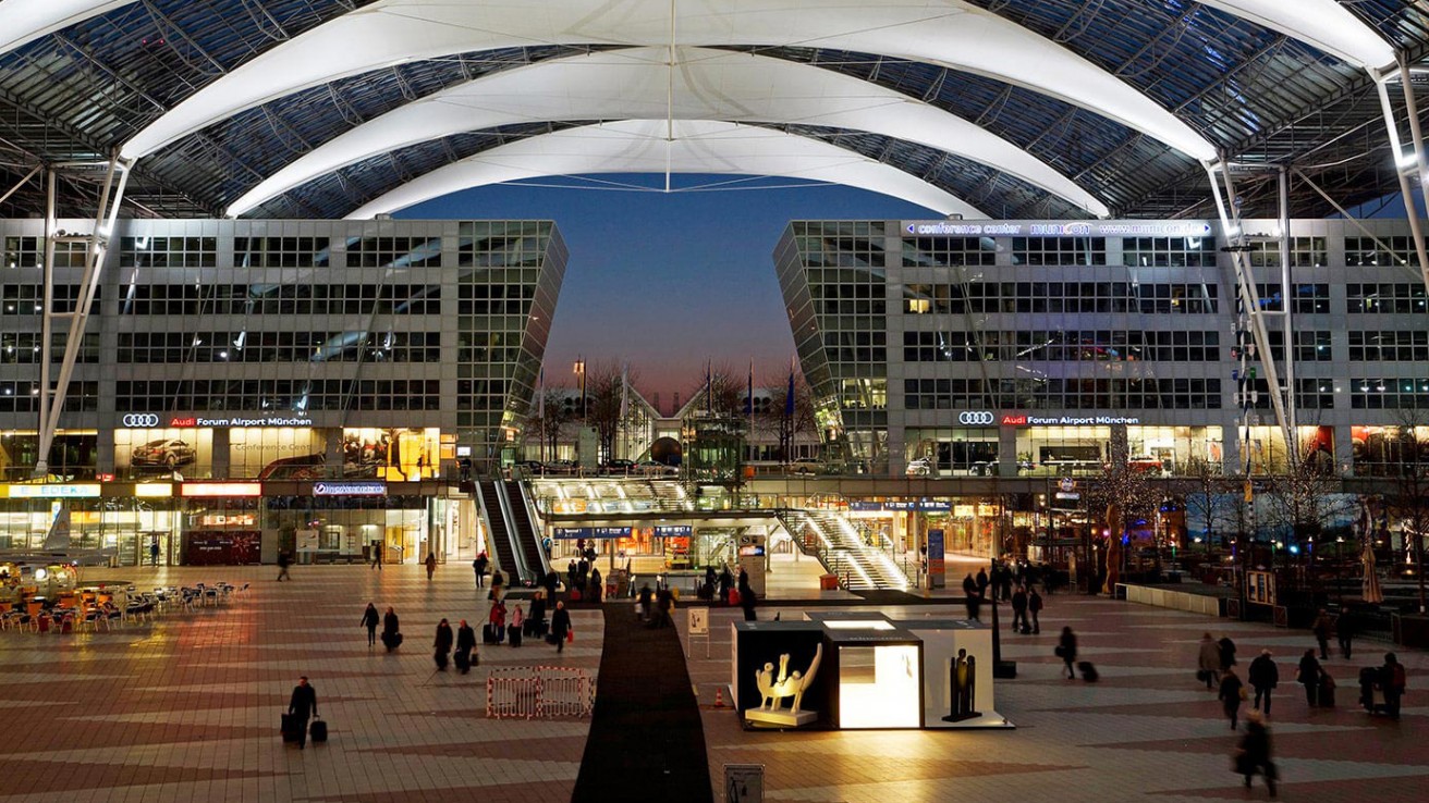 munich airport center at night