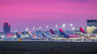 katowice airport at night