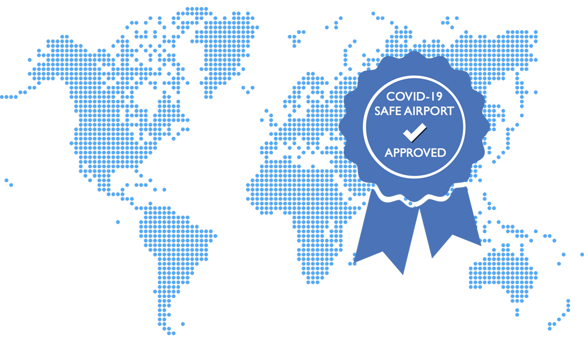covid-19 safe airport and world map