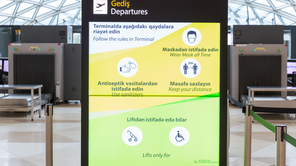 baku airport covid-19 signage