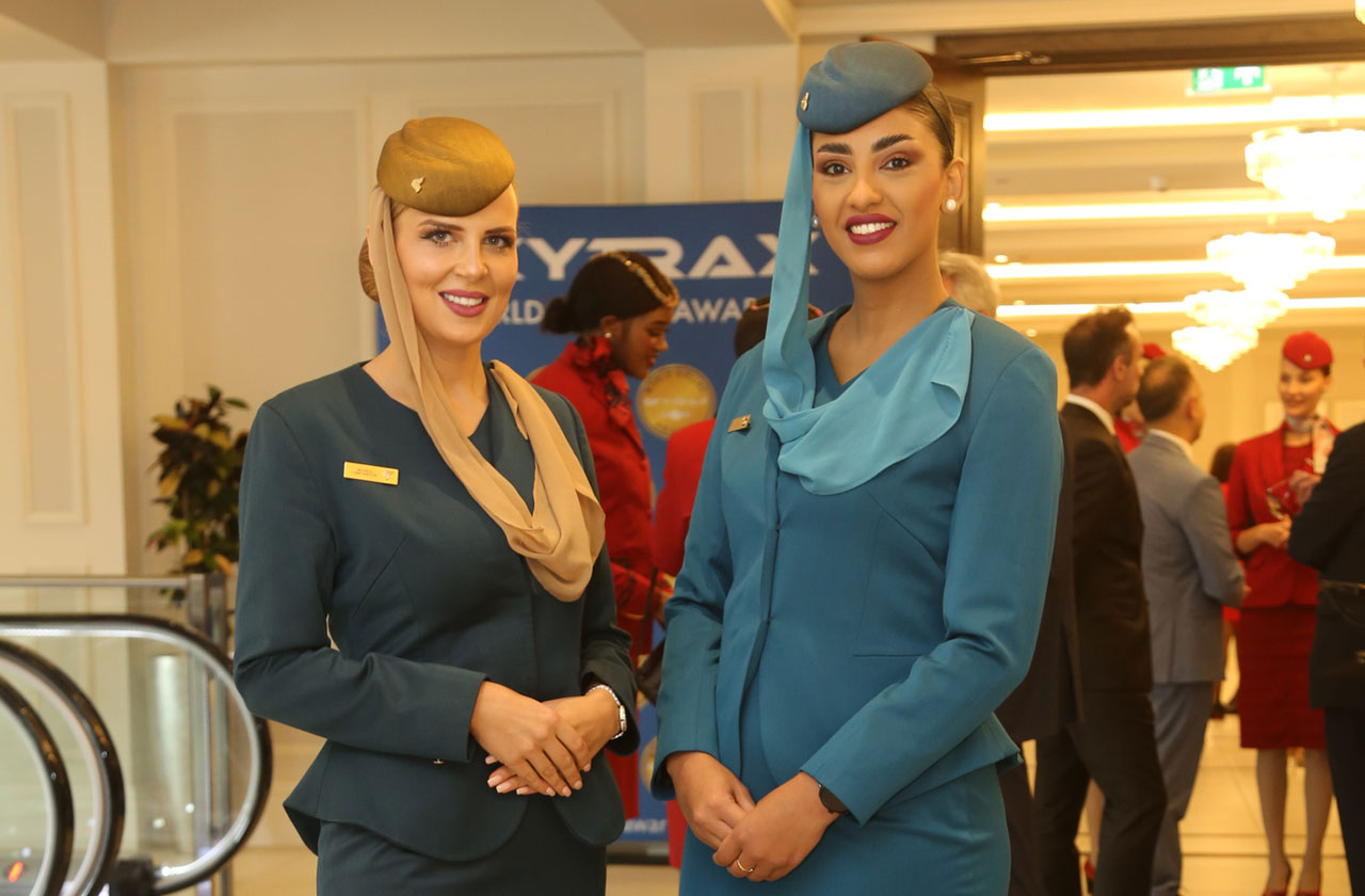 Oman Air cabin crew at the 2024 world airline awards venue